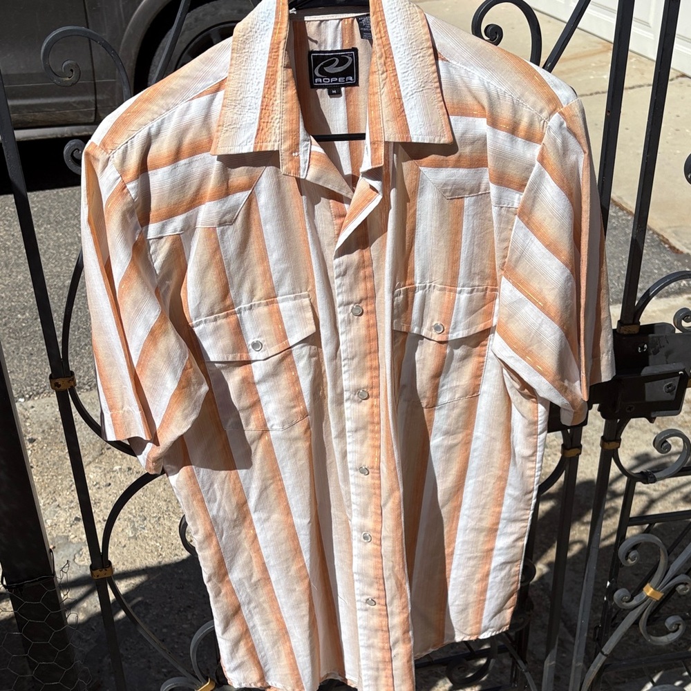 Roper Men's Casual Shirt with Orange and White Stripes